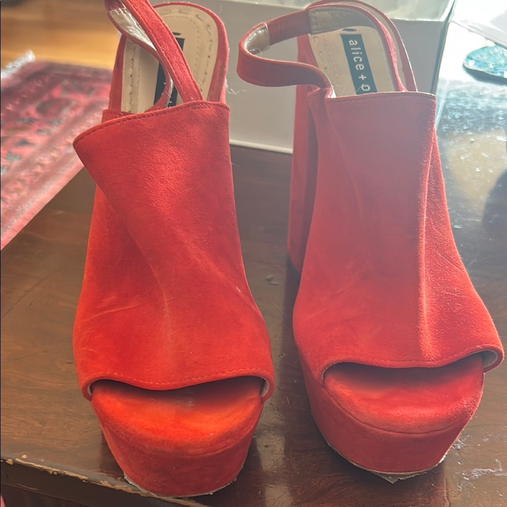 Alice + Olivia Red Platform Slingback Sandals